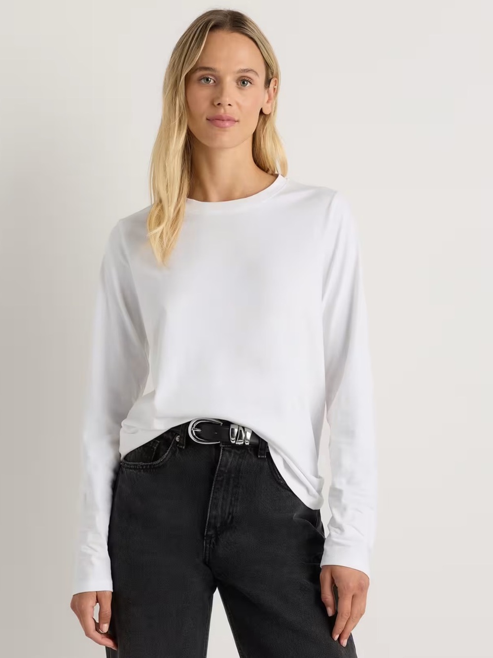 Quince 100% Organic Cotton Long Sleeeve Tee White NEW
